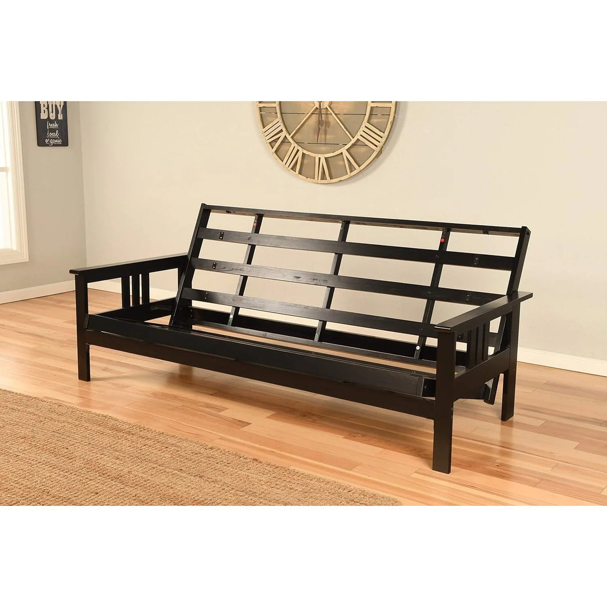 Black Futon Frame with Aqua Linen Mattress Z394521