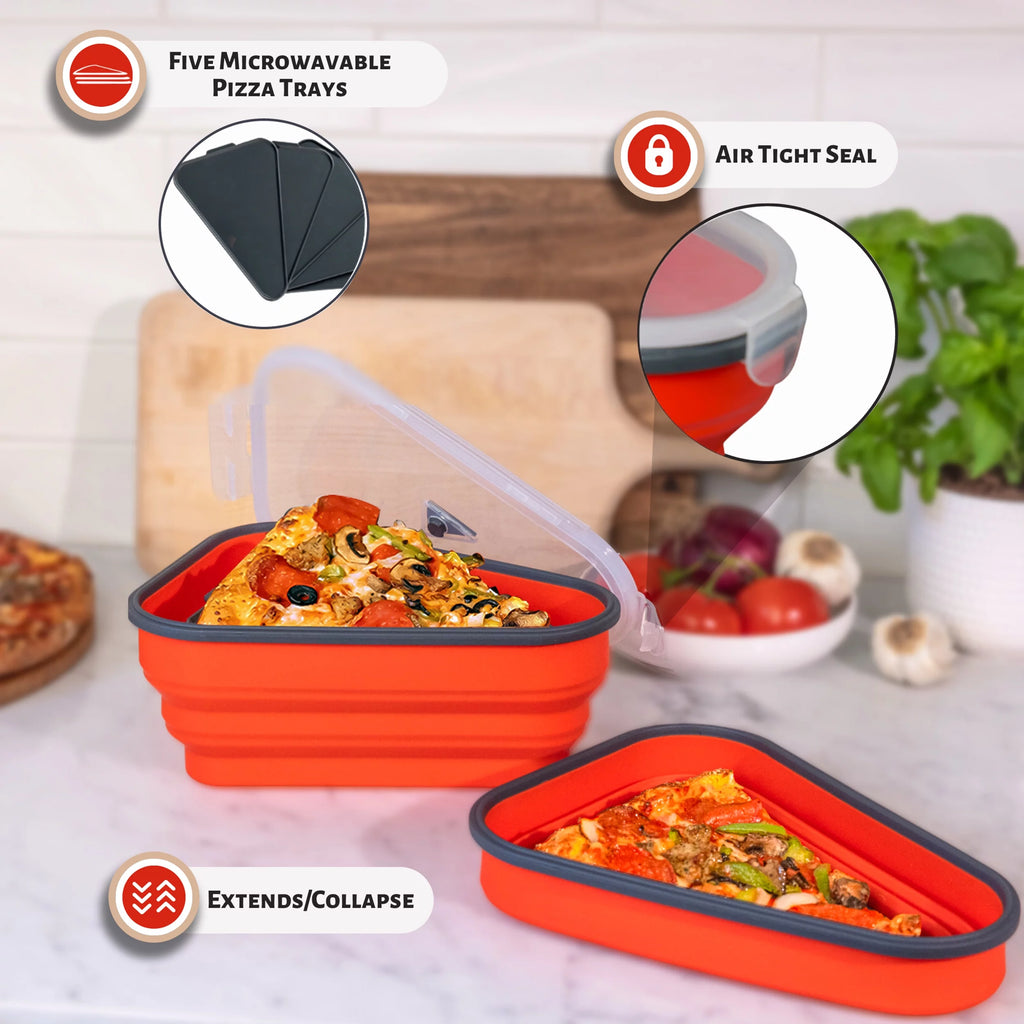 Reusable Pizza Storage Container with 5 Microwavable Serving Trays, 2 Pack D13236