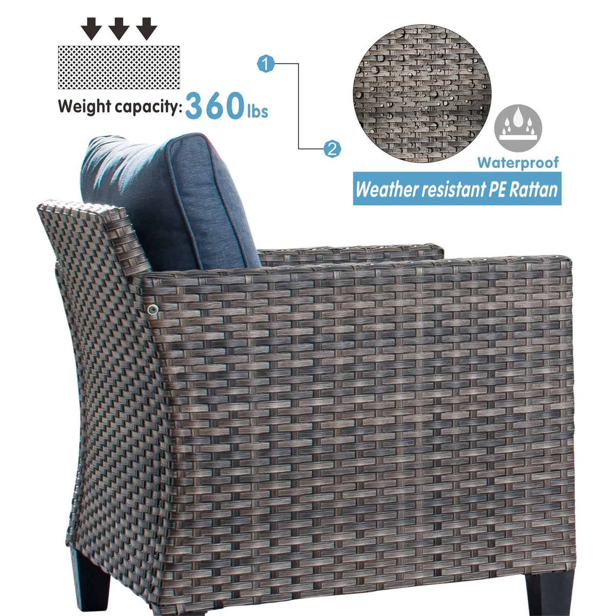 2-piece High-back Wicker Single Chairs Denim Blue K40440