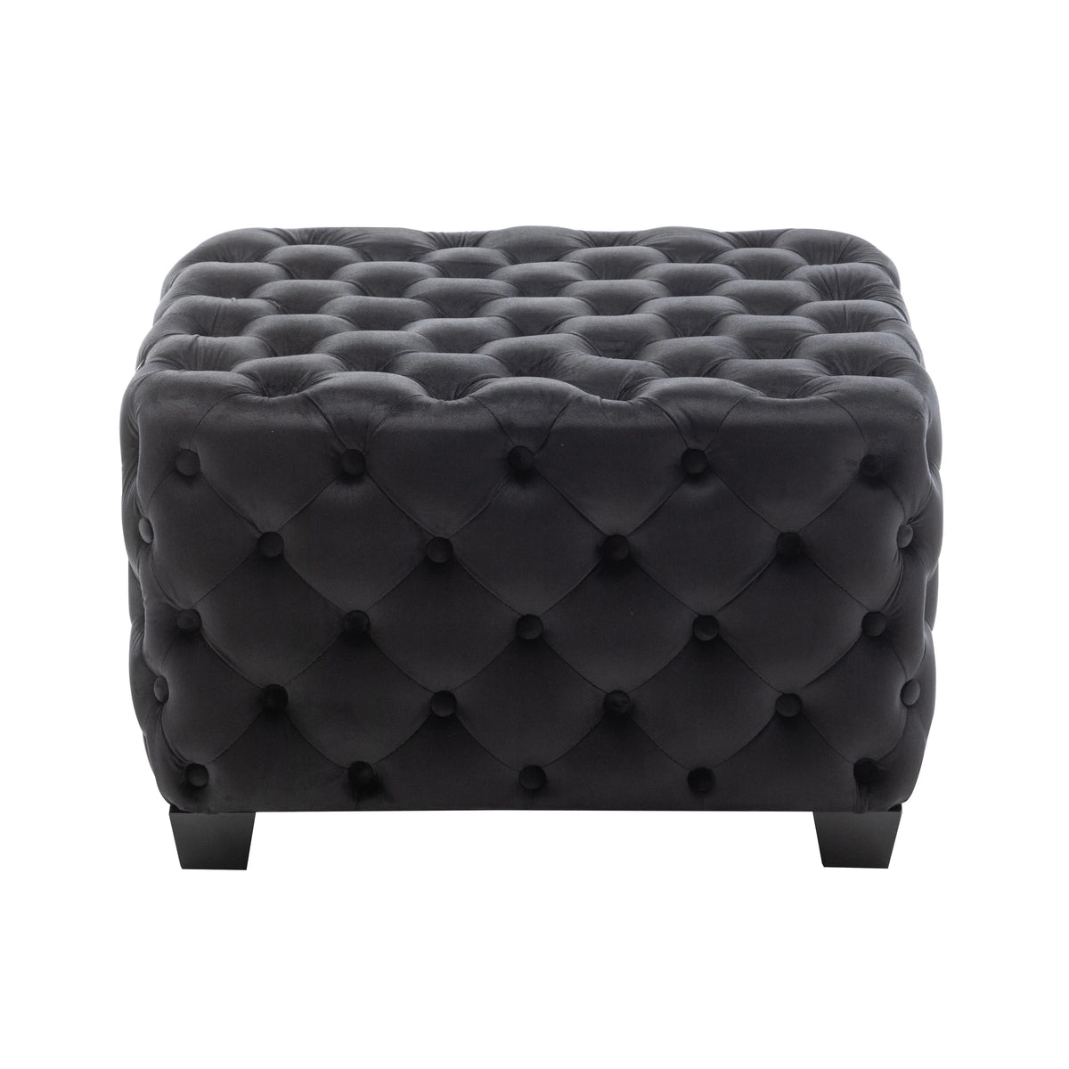 Black Velvet Tufted Square Ottoman with Rubberwood Legs X289