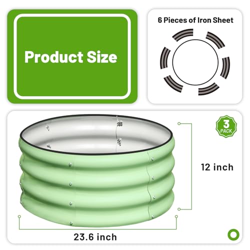 3 Pcs 2x2x1ft Round Galvanized Metal Raised Garden Bed J192974