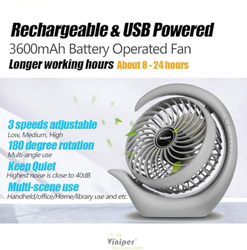 Portable Rechargeable Fan 3 Speeds 180 Rotation 6.2 inch R6275