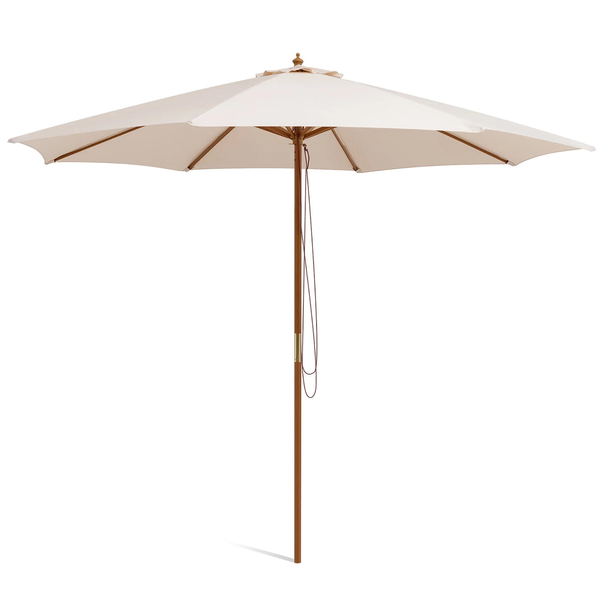 10FT Wooden Market Table Umbrella with 8 Bamboo Ribs Z59348