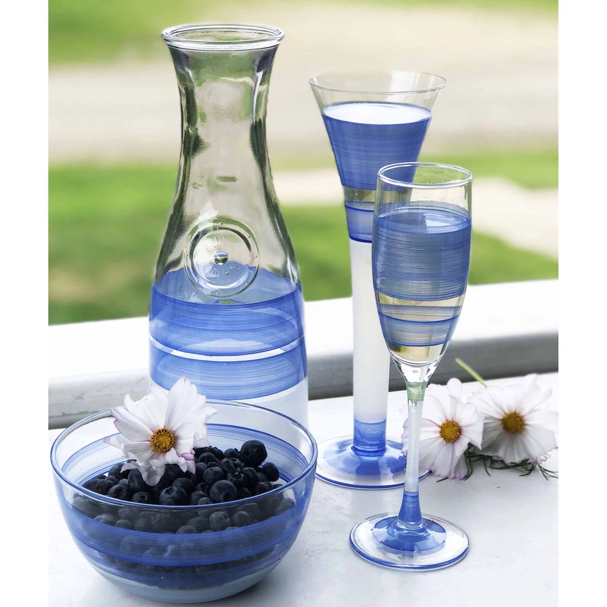 Blue and Clear Striped Wine Glasses Set of 2 O328