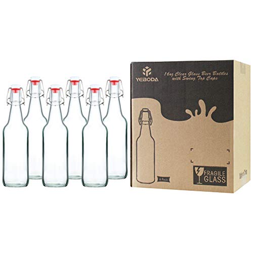 Clear Glass Beer Bottles with Swing Cap 16 oz Case of 6 D375