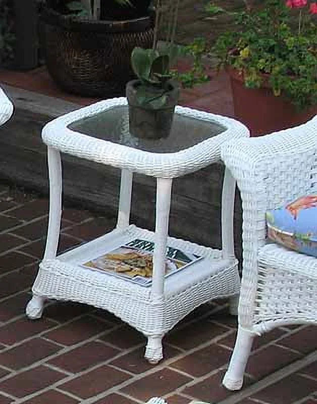 Resin Wicker End Table with Glass Top A968