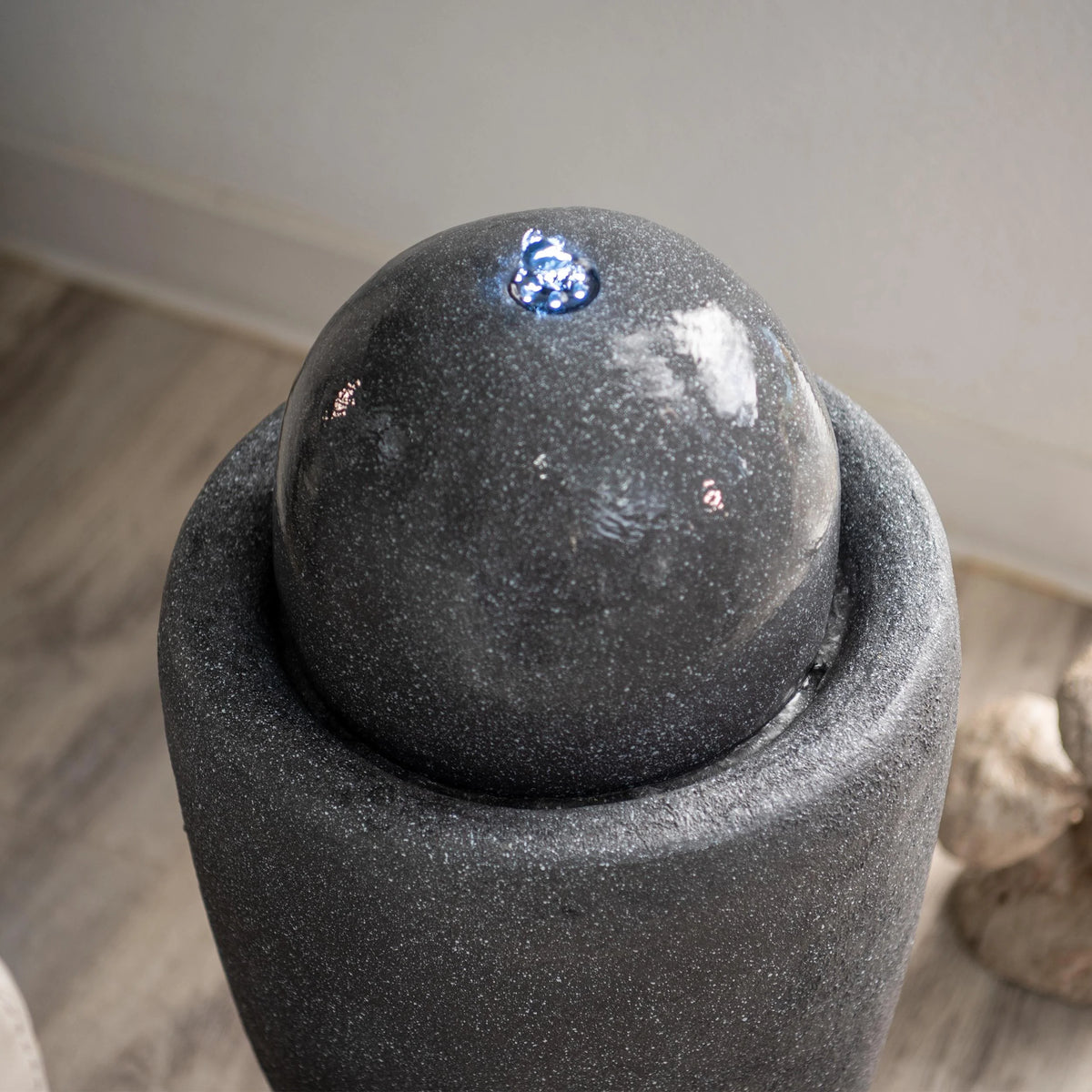25.98"W Round Stone Indoor/Outdoor Water Fountain with LED Lights, Gray F336085