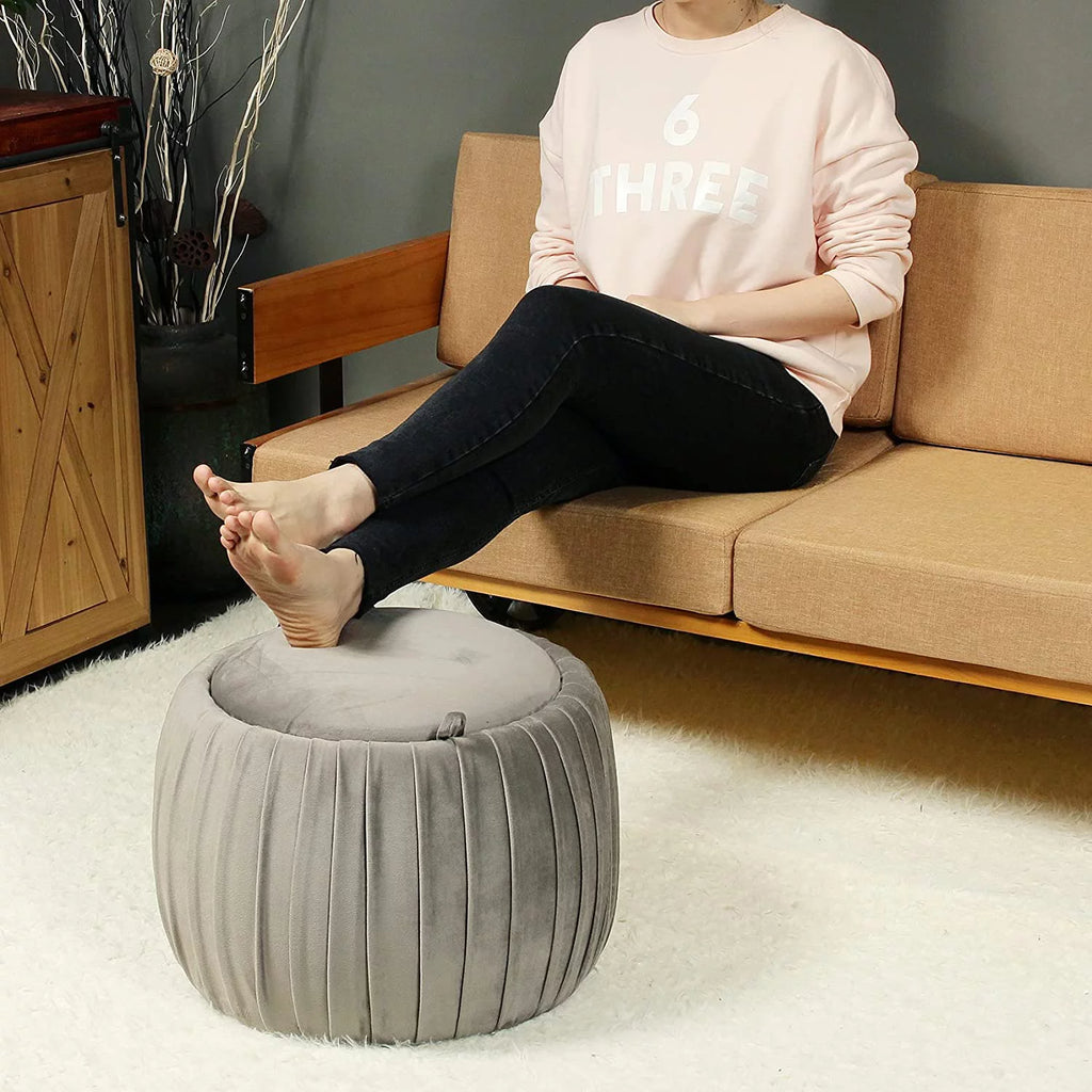 Grey Round Storage Ottoman Z9150