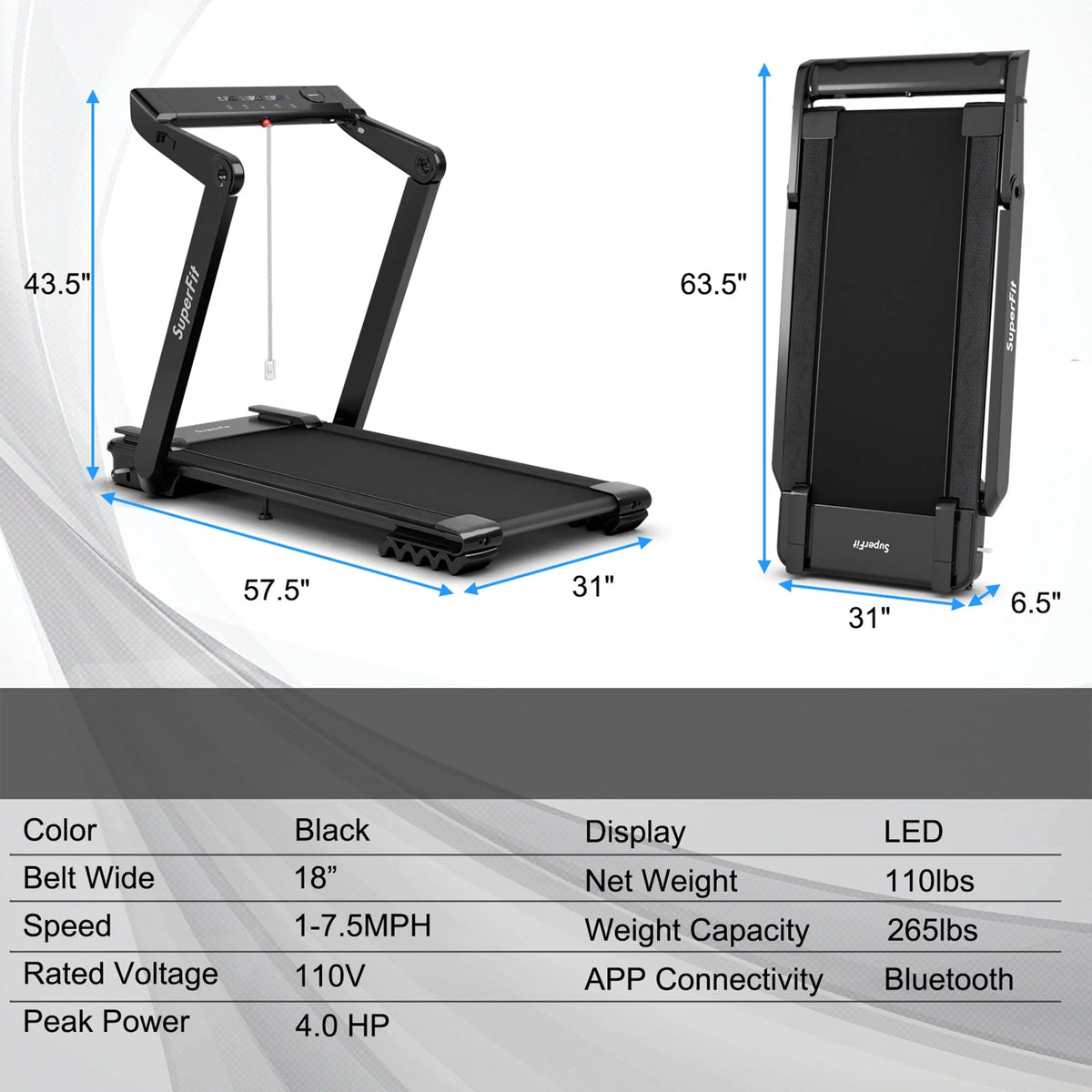 4 HP Folding Treadmill Electric Walking Running Machine L394
