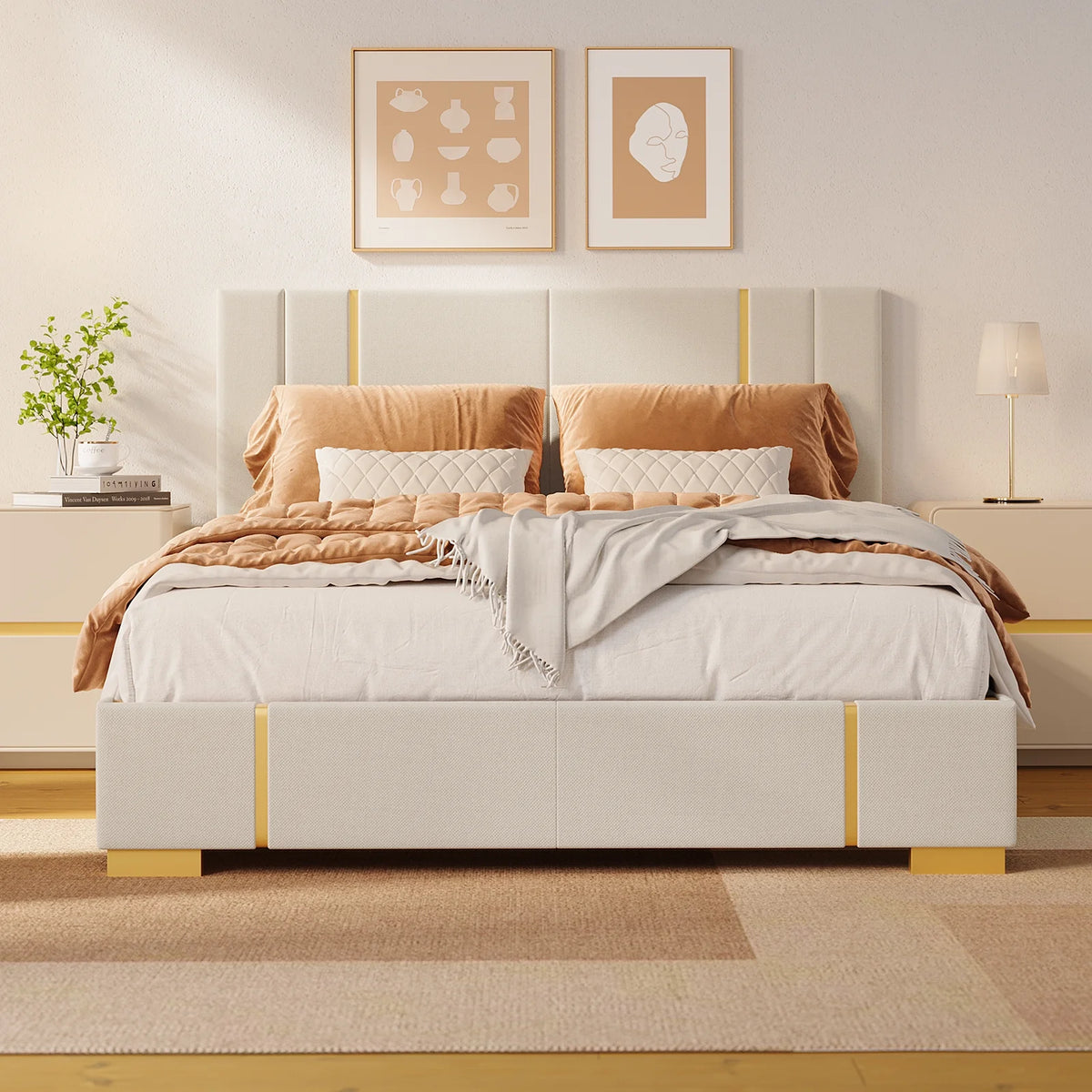 Queen Size Fabric Upholstered Bed Frame D3629