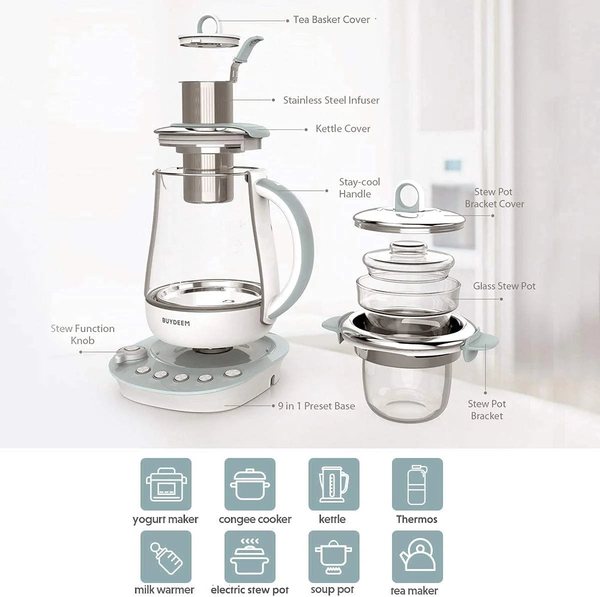 Spruce Blue 9-in-1 Programmable Tea Maker and Kettle 1.5 L M208000