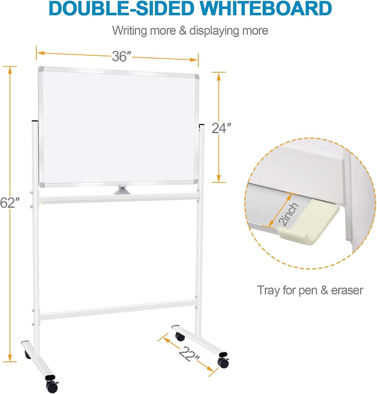 36x24 Double Sided Magnetic Dry Erase Whiteboard on Wheels A698