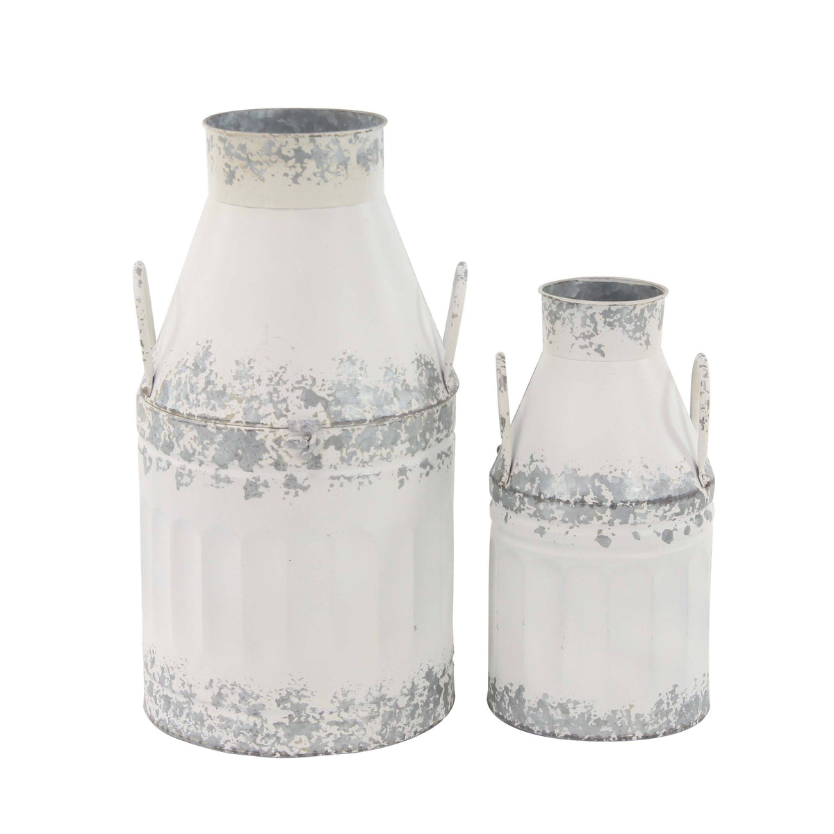 Set of 2 Round White Iron Milk Can C7234