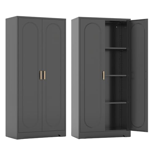 Black Metal Pantry Cabinet with Doors and 4 Adjustable Shelves Q417