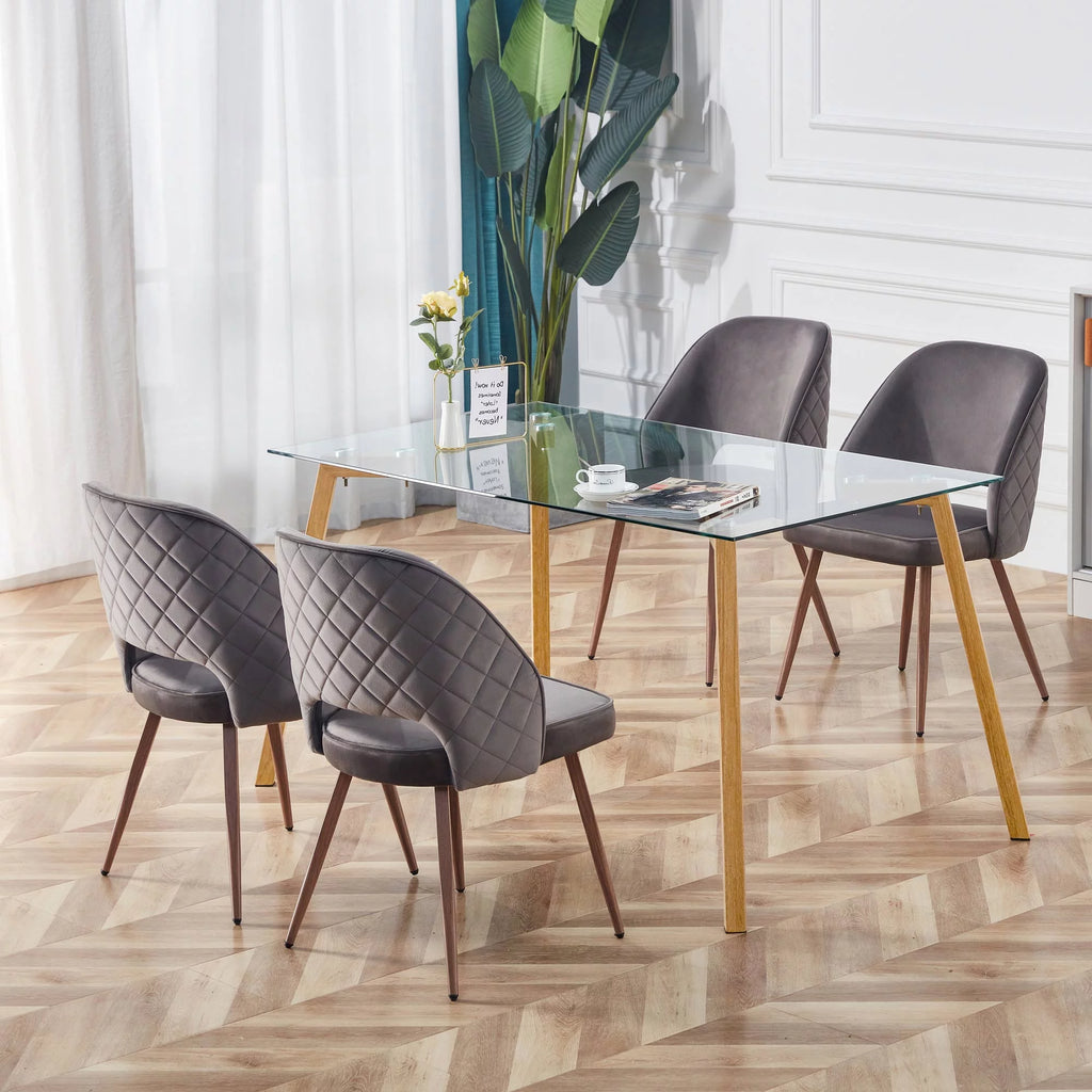 Glass Dining Table Rectangular with Tempered Glass Tabletop and Black Metal Legs K55837