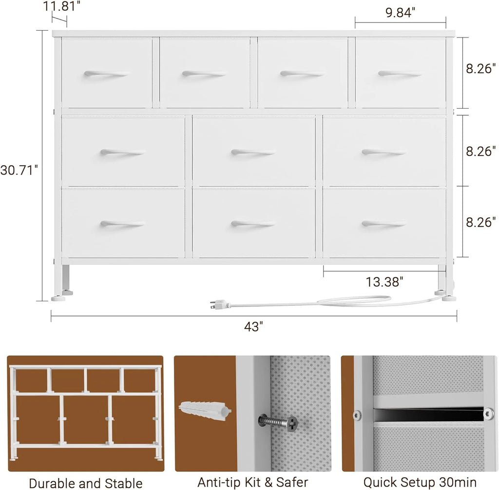 Brown 10 Drawer Fabric Dresser J85000