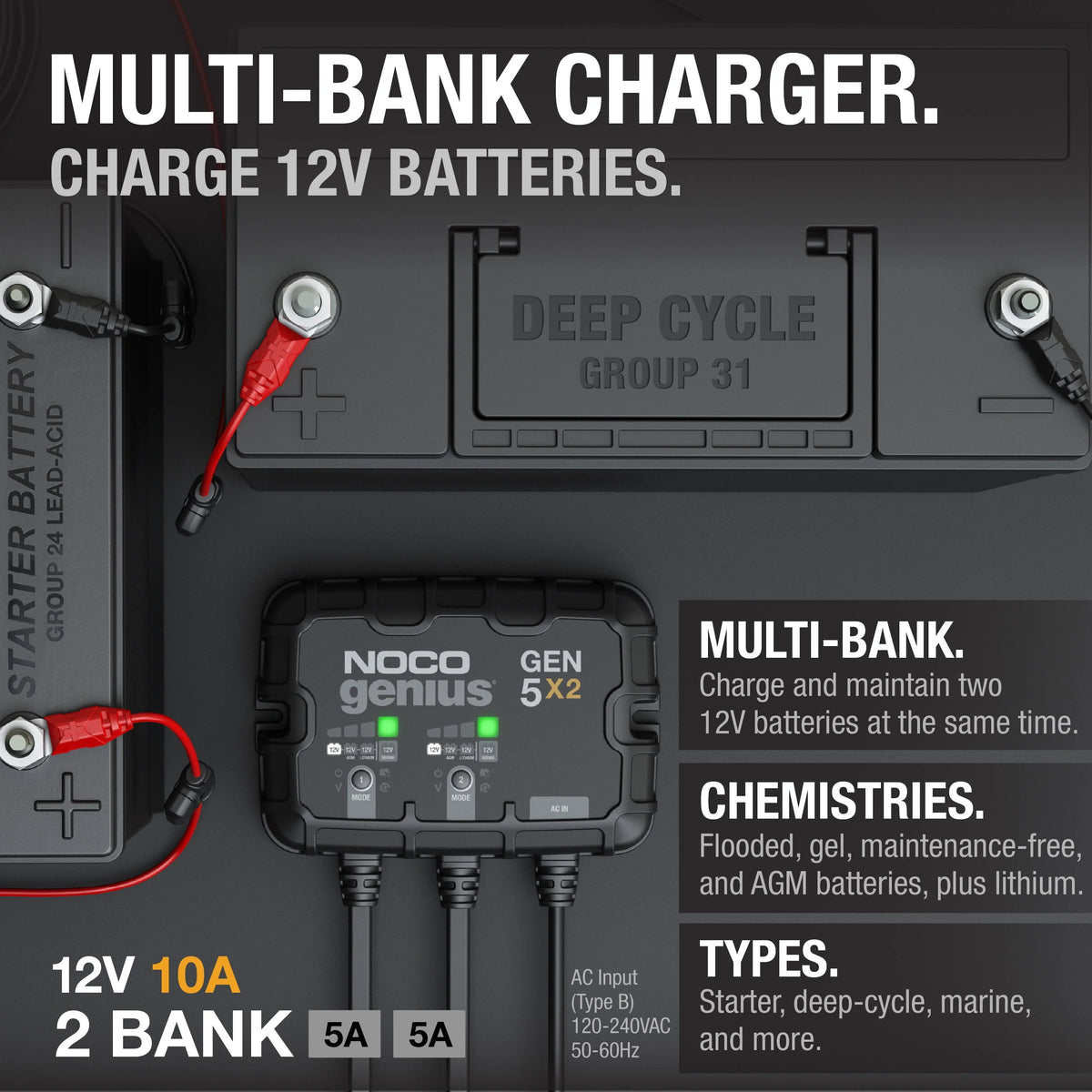 2-Bank 12V Onboard Battery Charger Q52054