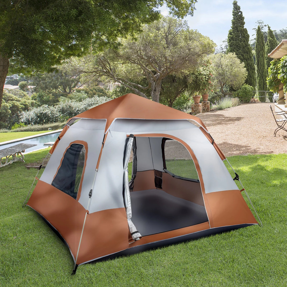 4 Person Waterproof Brown Camping Tent J1097