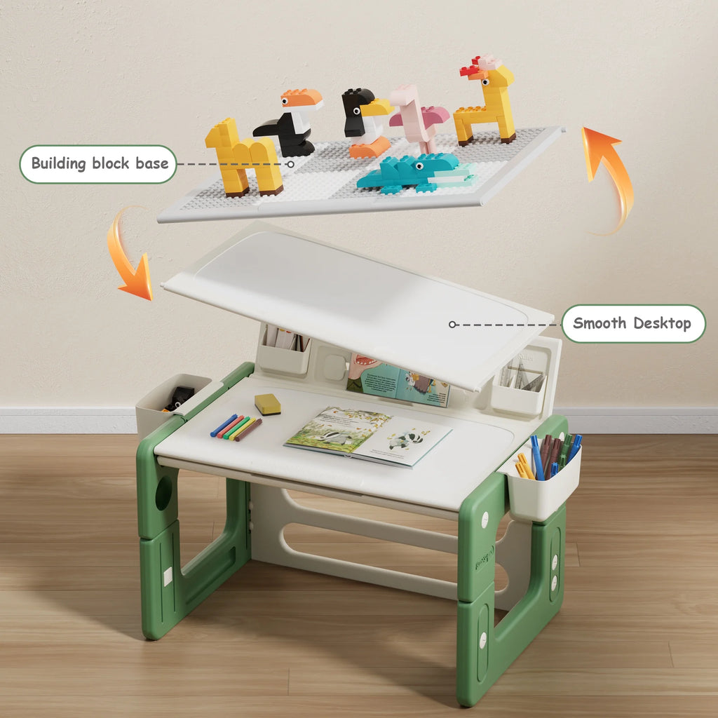 Green 3 in 1 Kids Table and Chair Set with Storage M8659