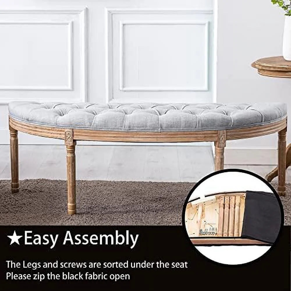 55" Beige Tufted Halfmoon Entryway Bench O6637