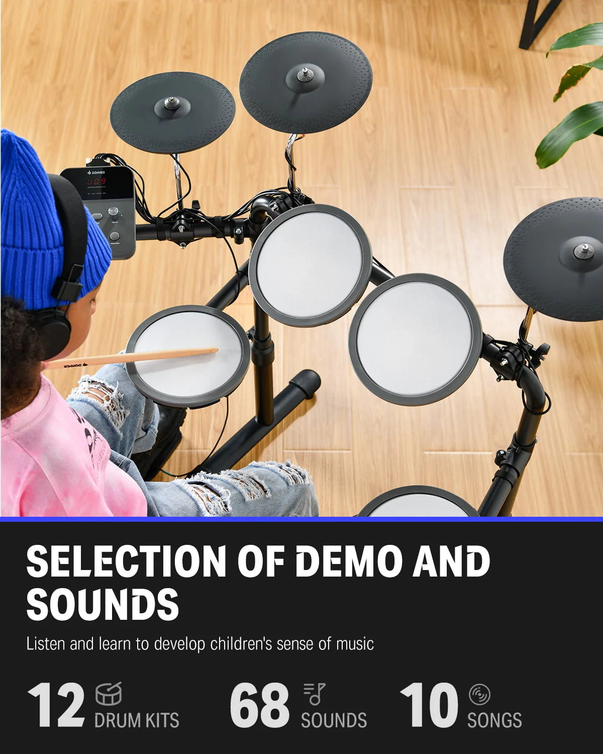 Electronic Drum Set with Quiet Mesh Drum Pads F156
