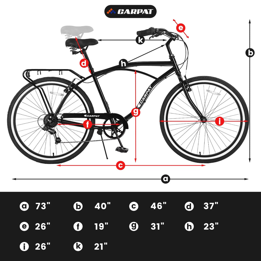 26 inch 7 Speed Black Cruiser Bike V265