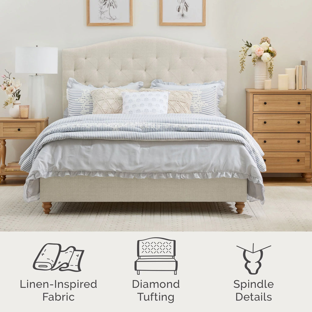 Upholstered Diamond Tufted Platform Bed, Twin, Oat K688