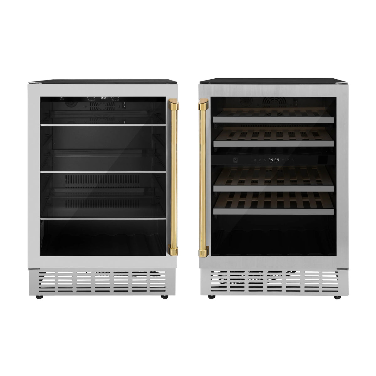 24 Wine Cooler and 24 Beverage Fridge with Gold Accents Z3277