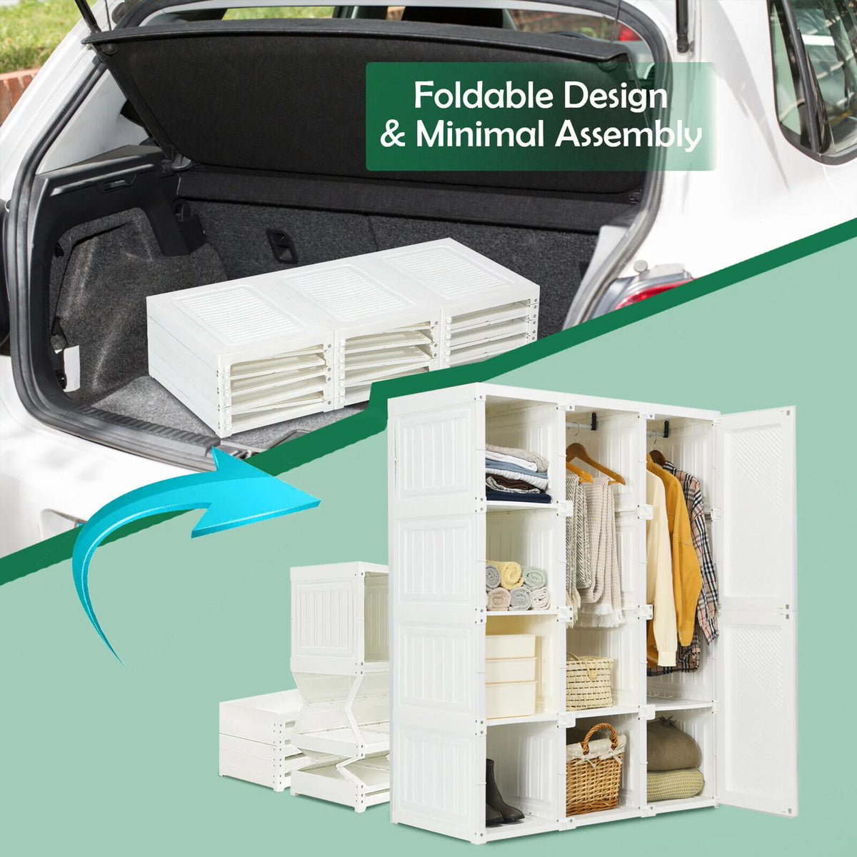 Portable Foldable Closet with 8 Cubes K8175