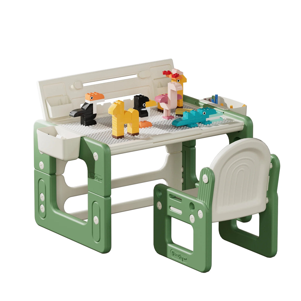 Green 3 in 1 Kids Table and Chair Set with Storage M8659