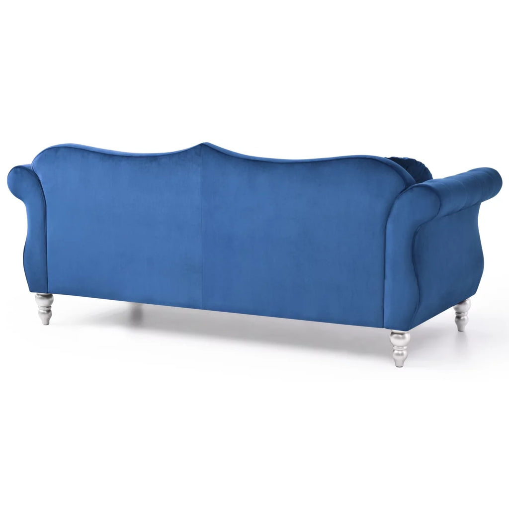 Navy Blue Velvet 3-Seater Sofa with 2-Throw Pillow A875
