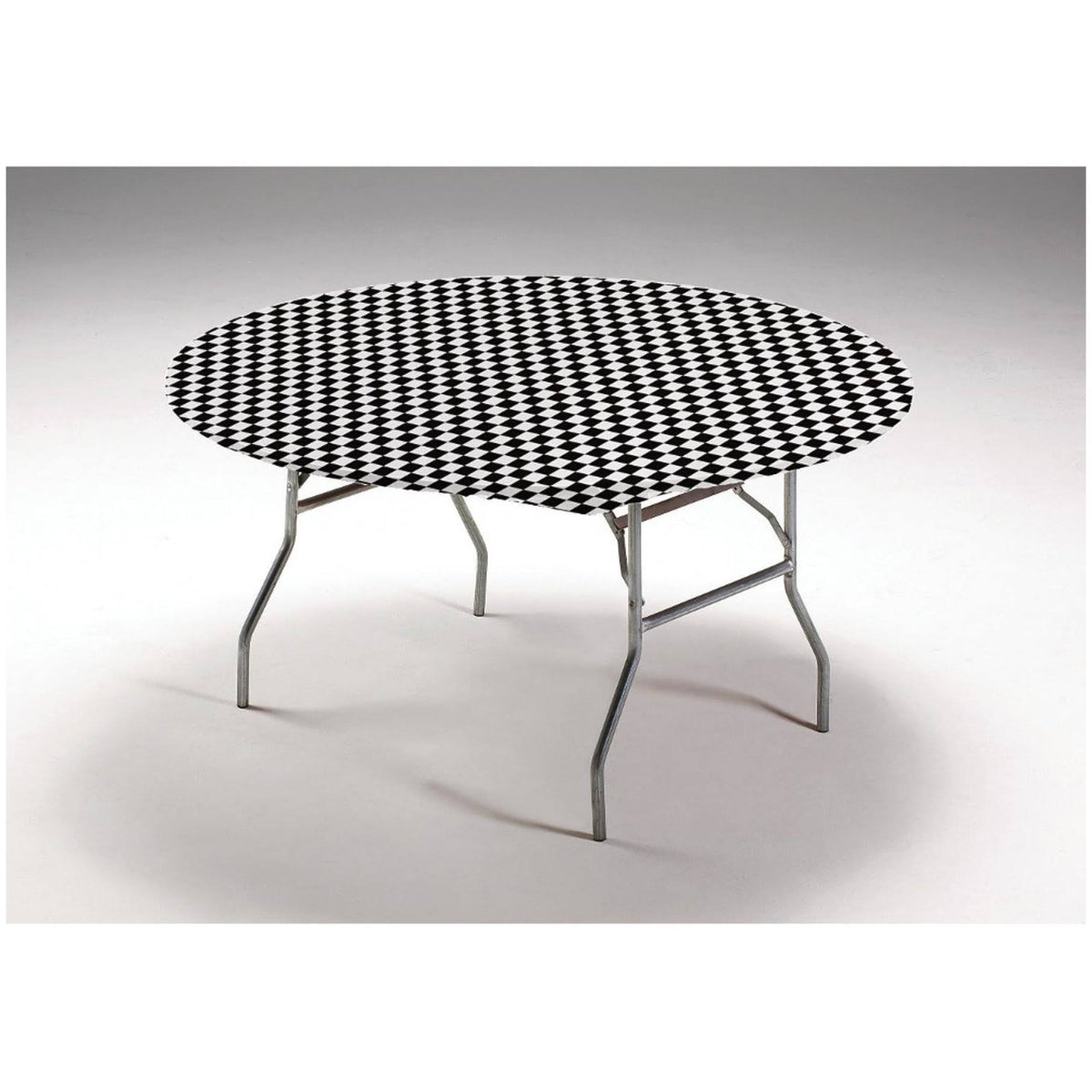 Black Checkered Round Disposable Plastic Table Covers 12 Pack J90128