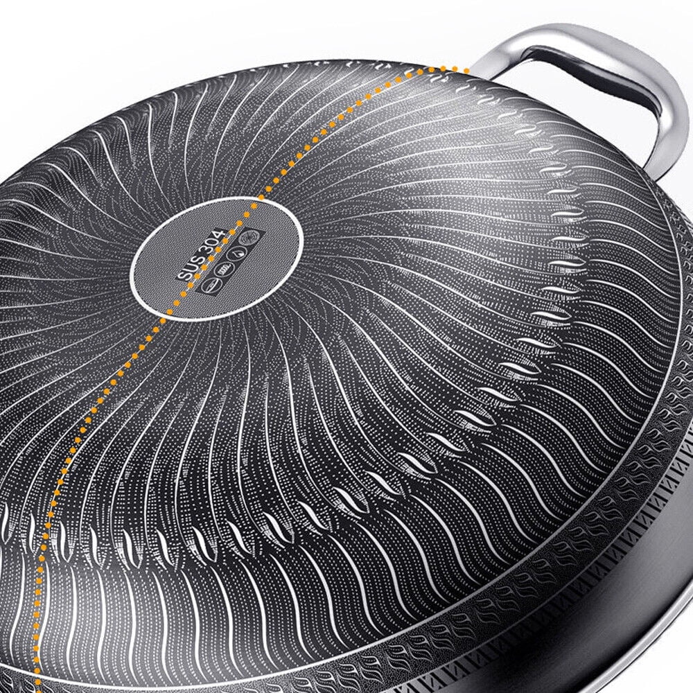 Non Stick Honeycomb Frying Wok Pan with Lid Stainless Steel Q481