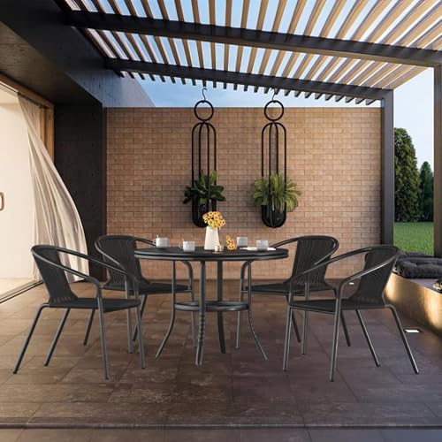 Black Set of 6 Rattan Stackable Outdoor Dining Chairs Z217