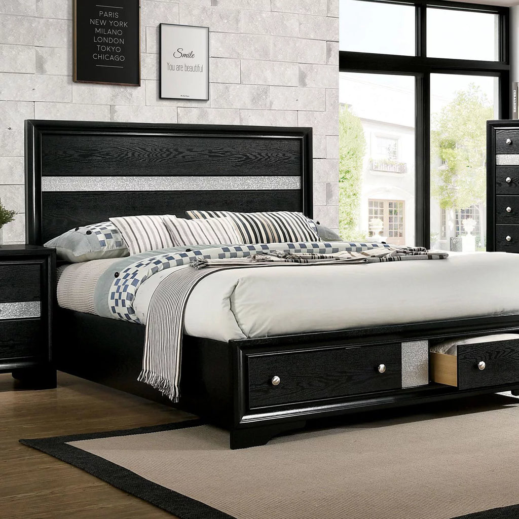Black Solid Wood Queen Bedroom Set 6pcs K221