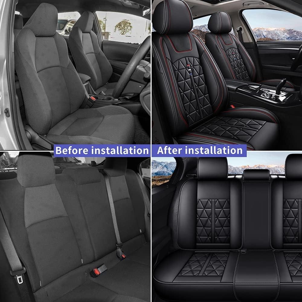 Custom Car Seat Covers Full Set 5 Seats Faux Leather Waterproof Black A5008