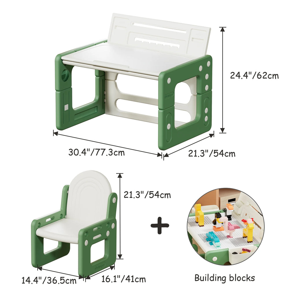 Green 3 in 1 Kids Table and Chair Set with Storage M8659