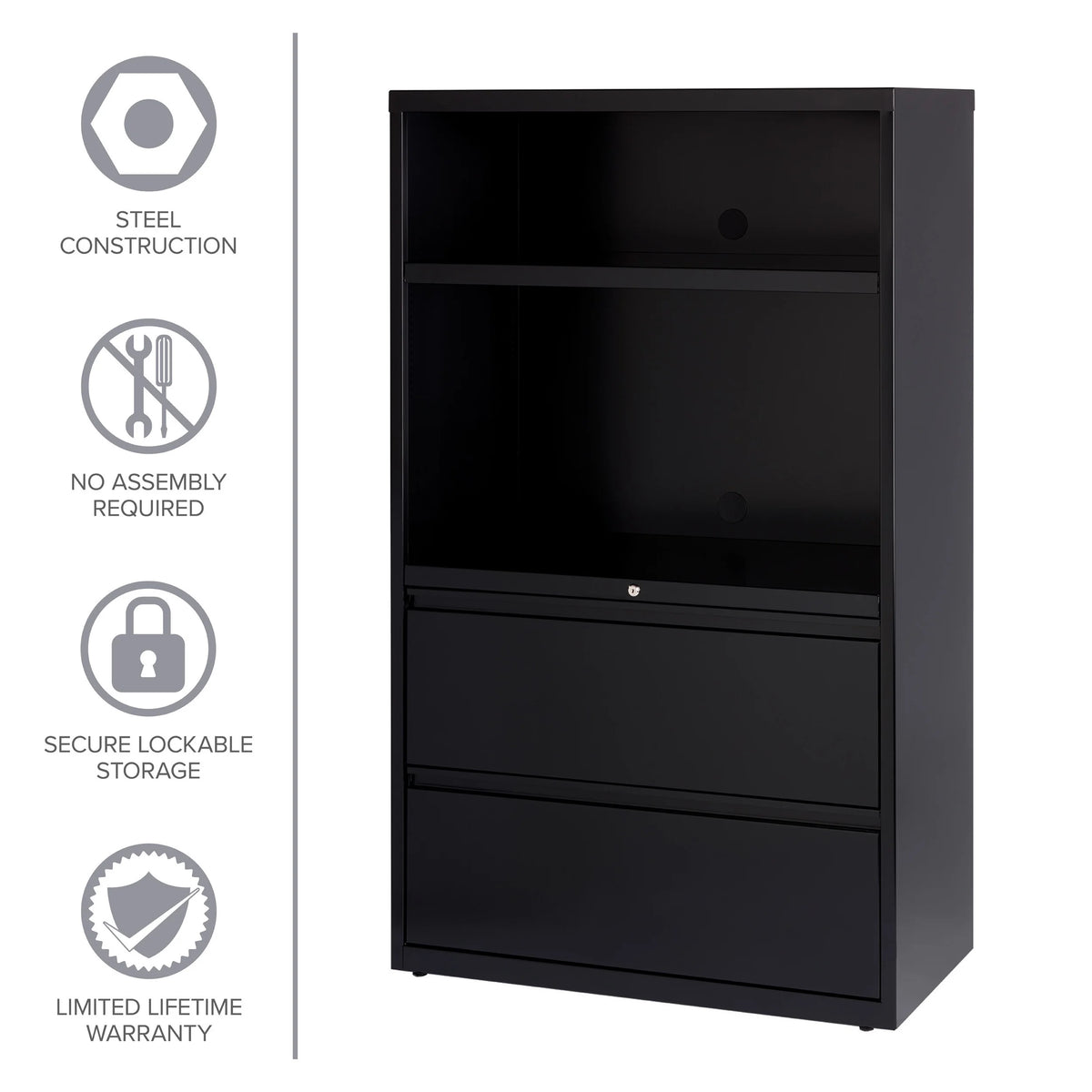 36 inch Wide 2 Drawer Metal File Cabinet, Black P21104