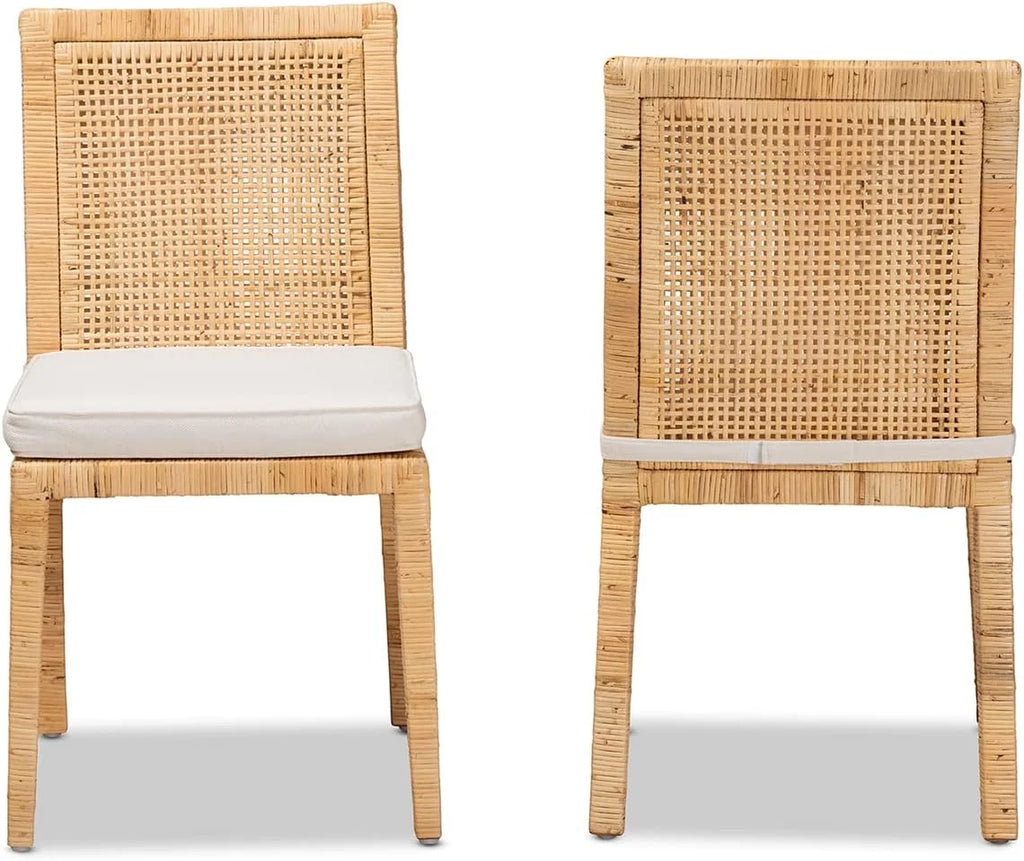 Natural Finished Wood and Rattan 2-Piece Dining Chair Set P775