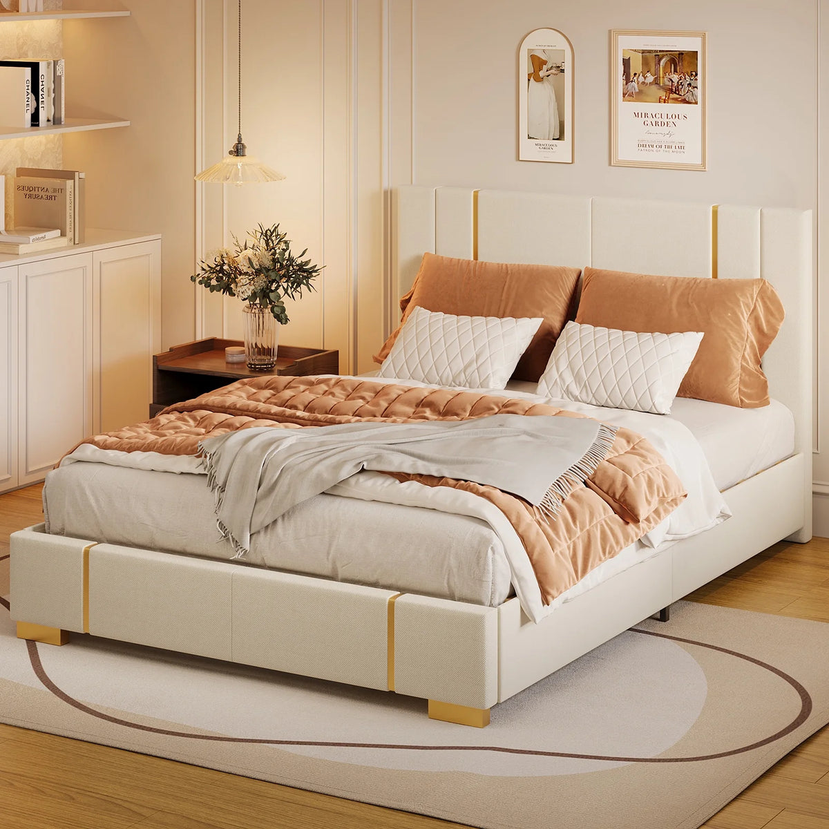 Queen Size Fabric Upholstered Bed Frame D3629