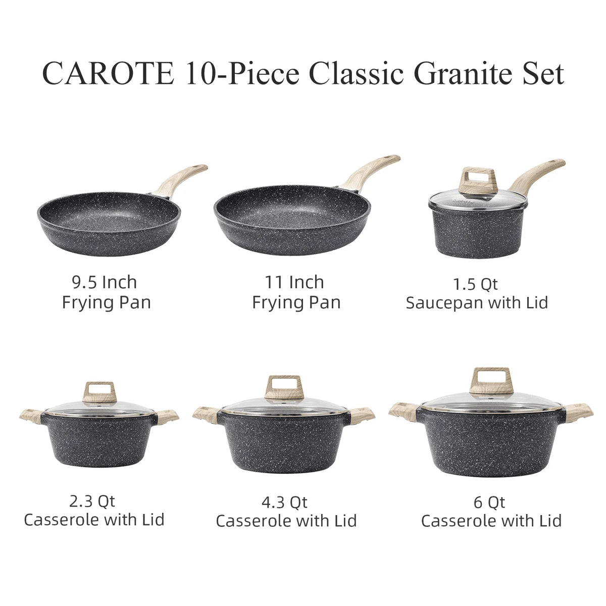 10 Pcs Nonstick Granite Stone Cookware Set U593902