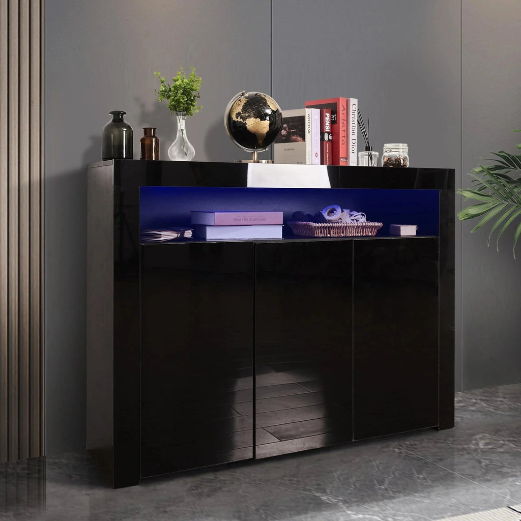 Black High Gloss Sideboard Storage Cabinet with LED Light U78384