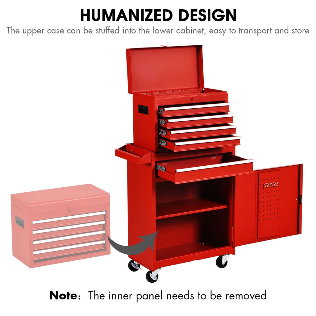 2 in 1 Tool Chest & Cabinet with 5 Sliding Drawers Red H469132