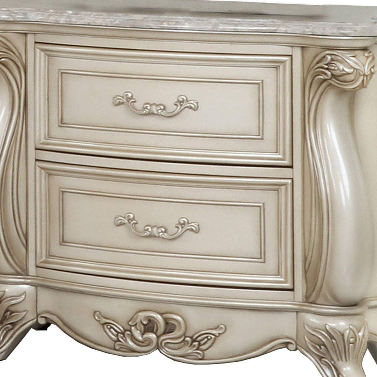 White 2 Drawer Wooden Nightstand with Marble Top I866139