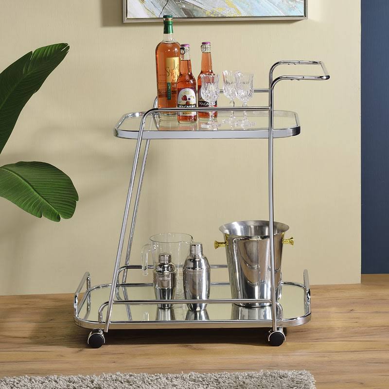 Serving Cart Clear Glass Chrome Finish D928