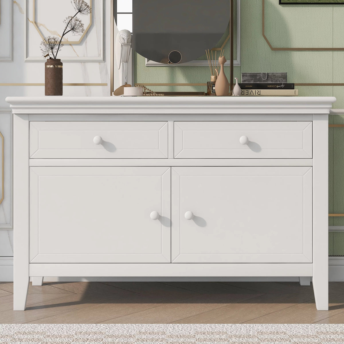 White 2 Drawer 2 Cabinet Solid Wood Dresser I765055