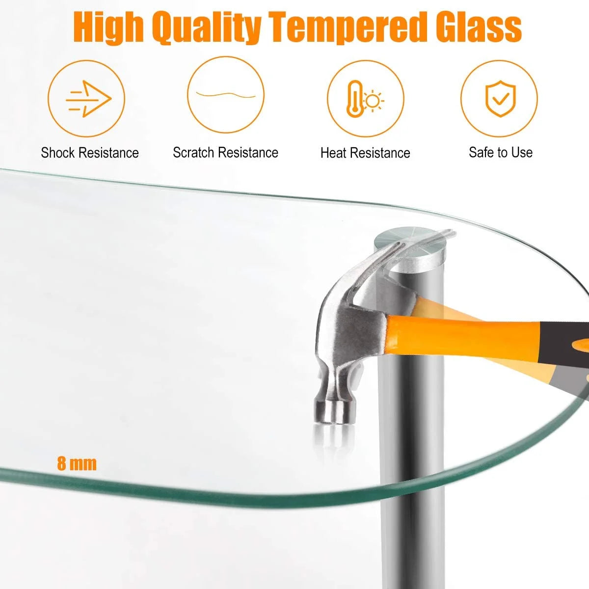 3-Tier Glass Liquor Bar Cabinet with Tempered Glass Counter Top C21696