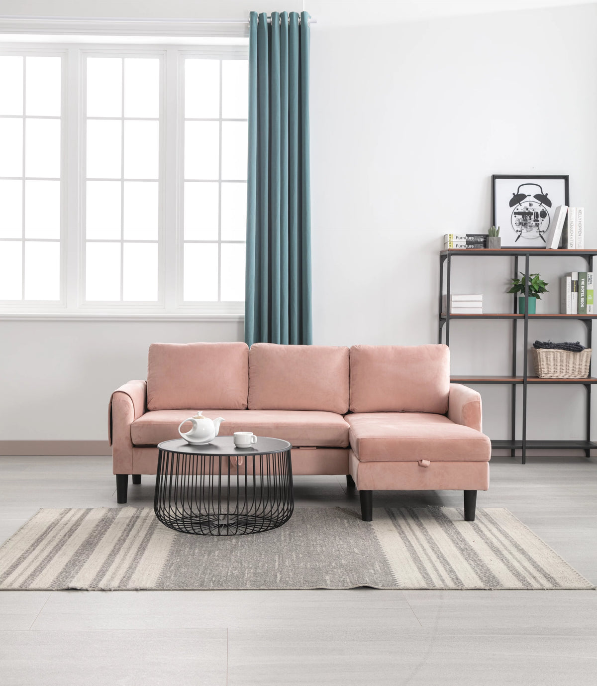 Velvet Reversible Sectional Sofa with Storage J113
