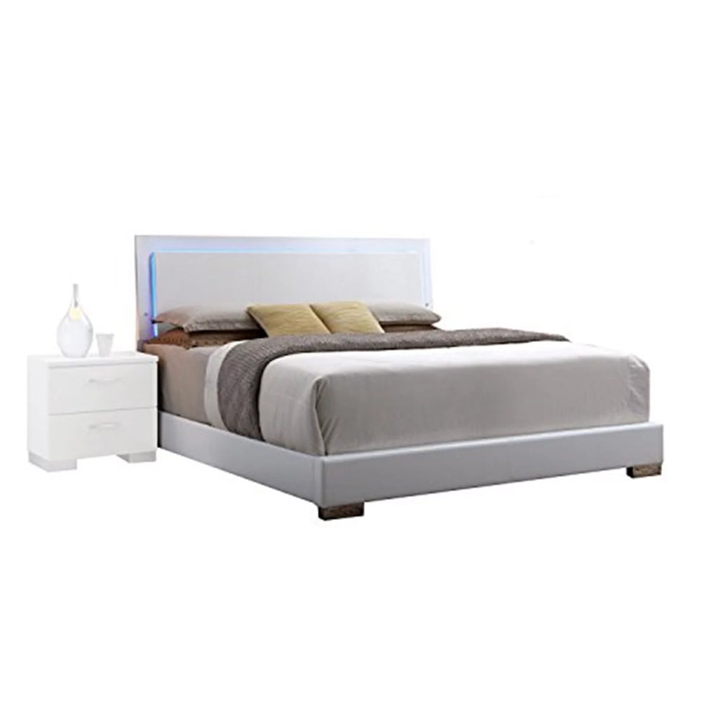 White PU Eastern King Bed with LED X6284