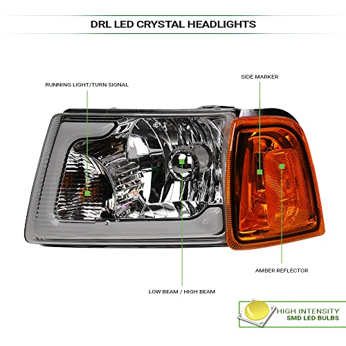 Compatible With 2001-2011 Ford Ranger LED Strip Bar Headlights With Signal Corner Lamps 4-Pieces N264878